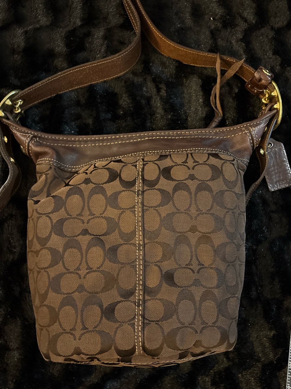 Brown Signature Canvas Crossbody Bag - Women's Shoulder Purse